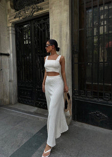  ZOE LINEN TOP & SKIRT SET - WHITE