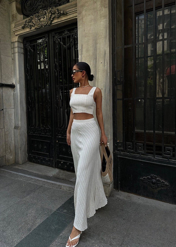 ZOE LINEN TOP & SKIRT SET - WHITE