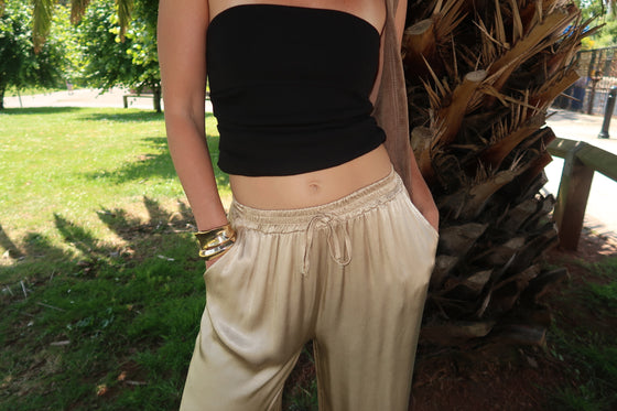 LILY SATIN TROUSERS - SAND