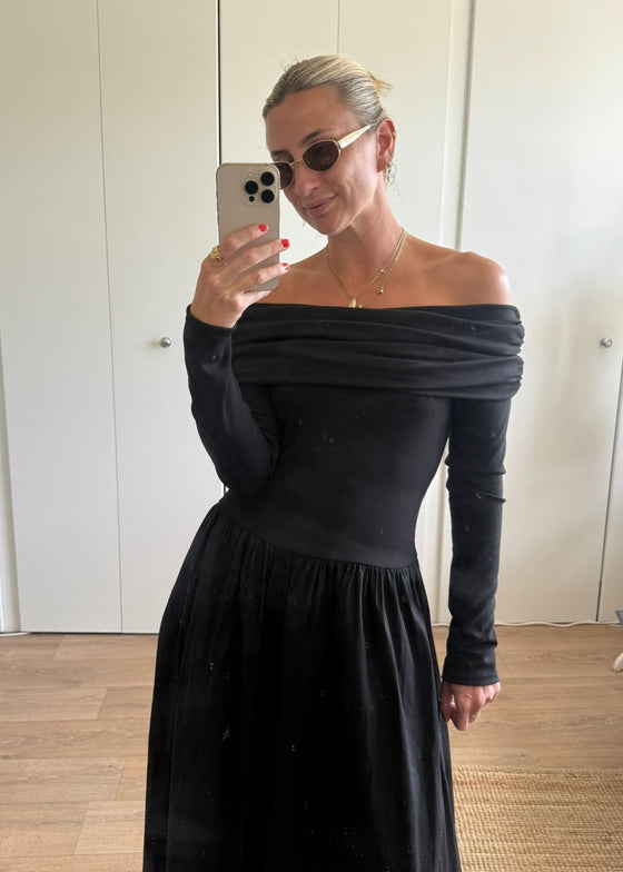 LAUREN BARDOT DRESS - BLACK