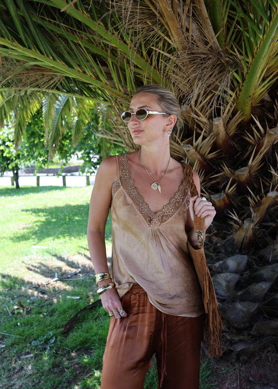 FRIDA LACE TRIM TOP - SAND