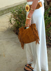 FREYA FRINGE SUEDE BAG - CARAMEL