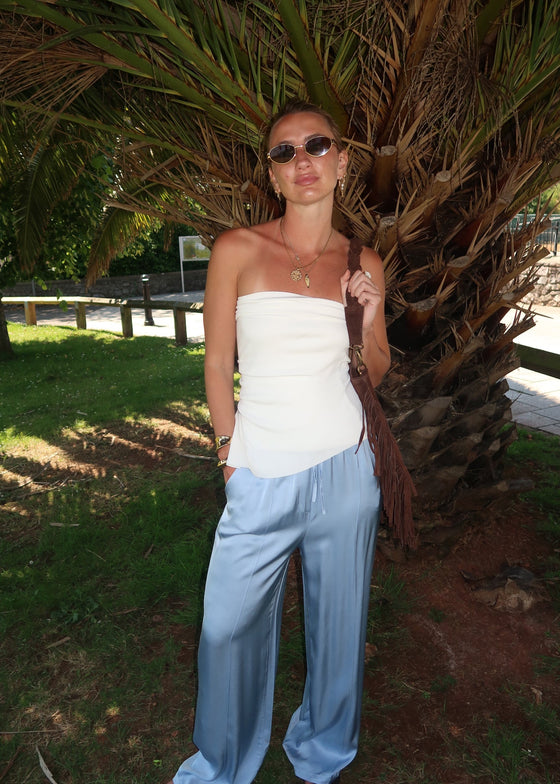 LILY SATIN TROUSERS - BLUE