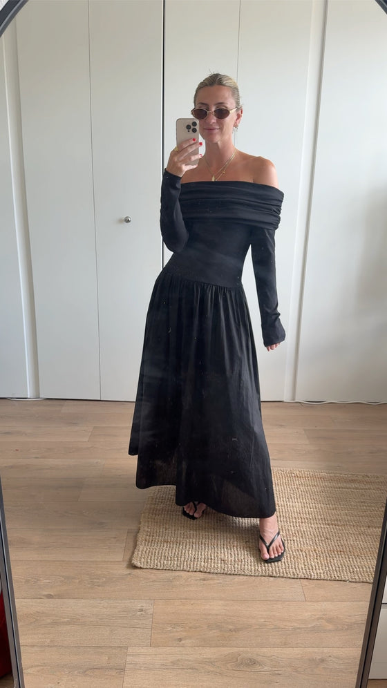 LAUREN BARDOT DRESS - BLACK