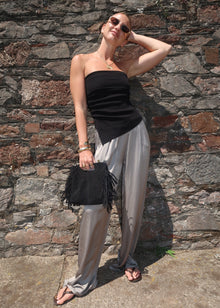  LILY SATIN TROUSERS -PEWTER