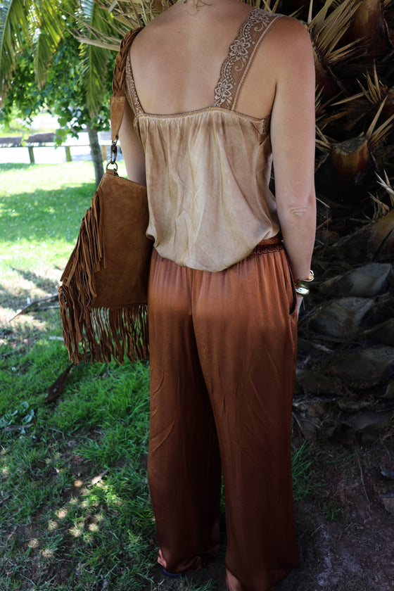 FRIDA LACE TRIM TOP - SAND