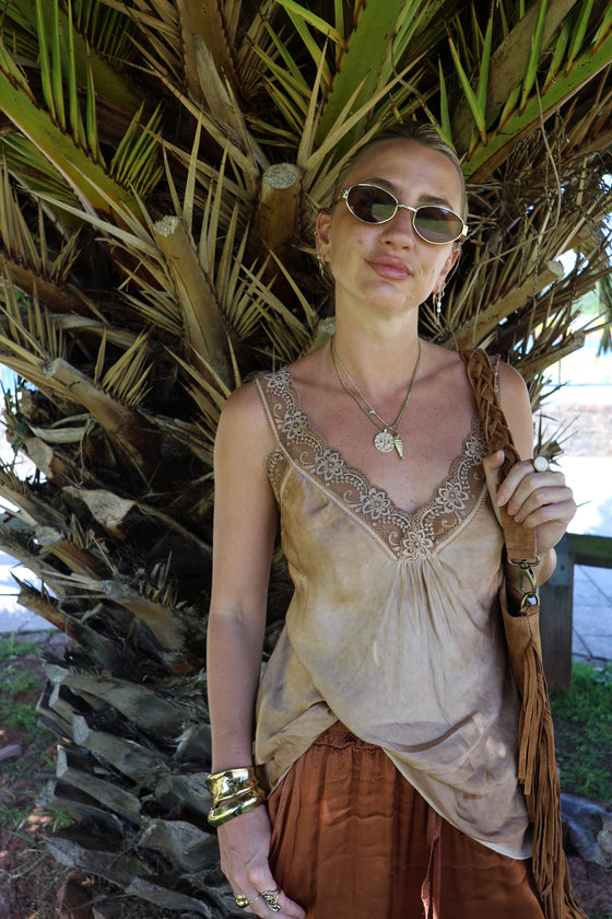 FRIDA LACE TRIM TOP - SAND