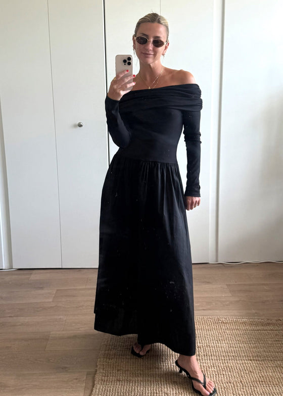 LAUREN BARDOT DRESS - BLACK