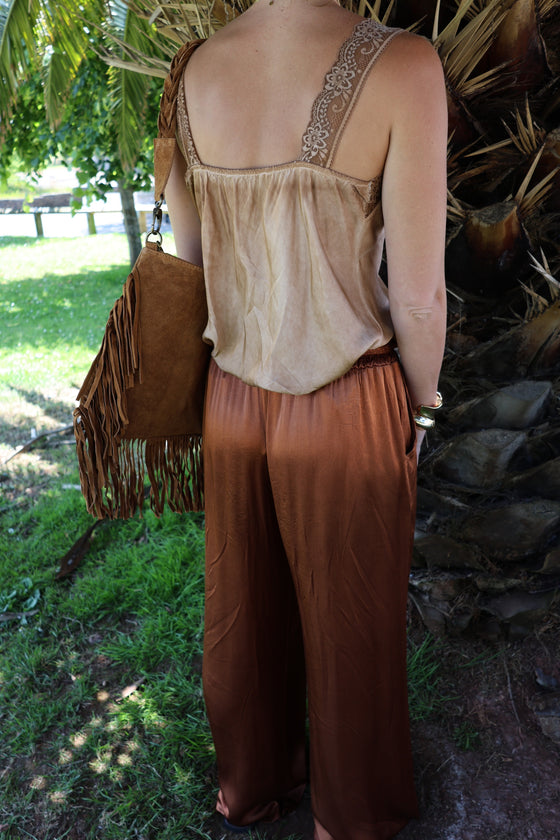 LILY SATIN TROUSERS - RUST