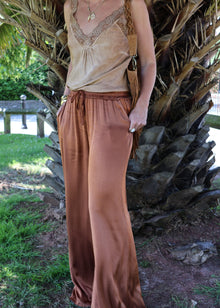  LILY SATIN TROUSERS - RUST