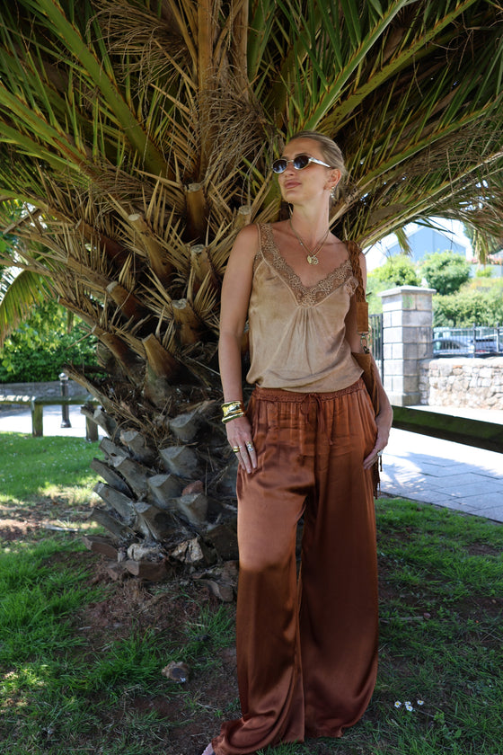 LILY SATIN TROUSERS - RUST