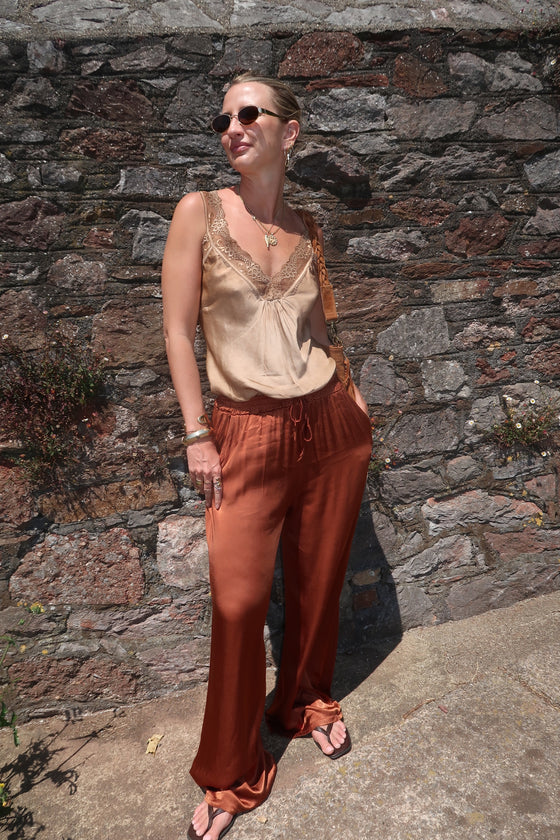 LILY SATIN TROUSERS - RUST