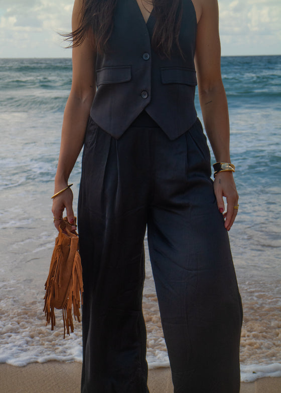 MAEVE SATIN TROUSERS - BLACK
