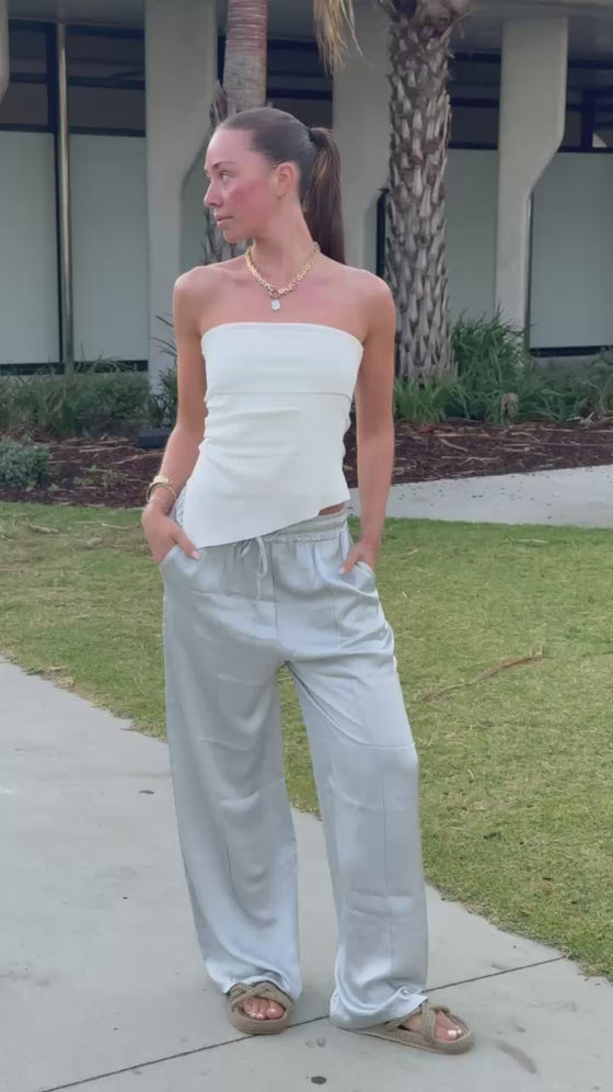 LILY SATIN TROUSERS - BLUE